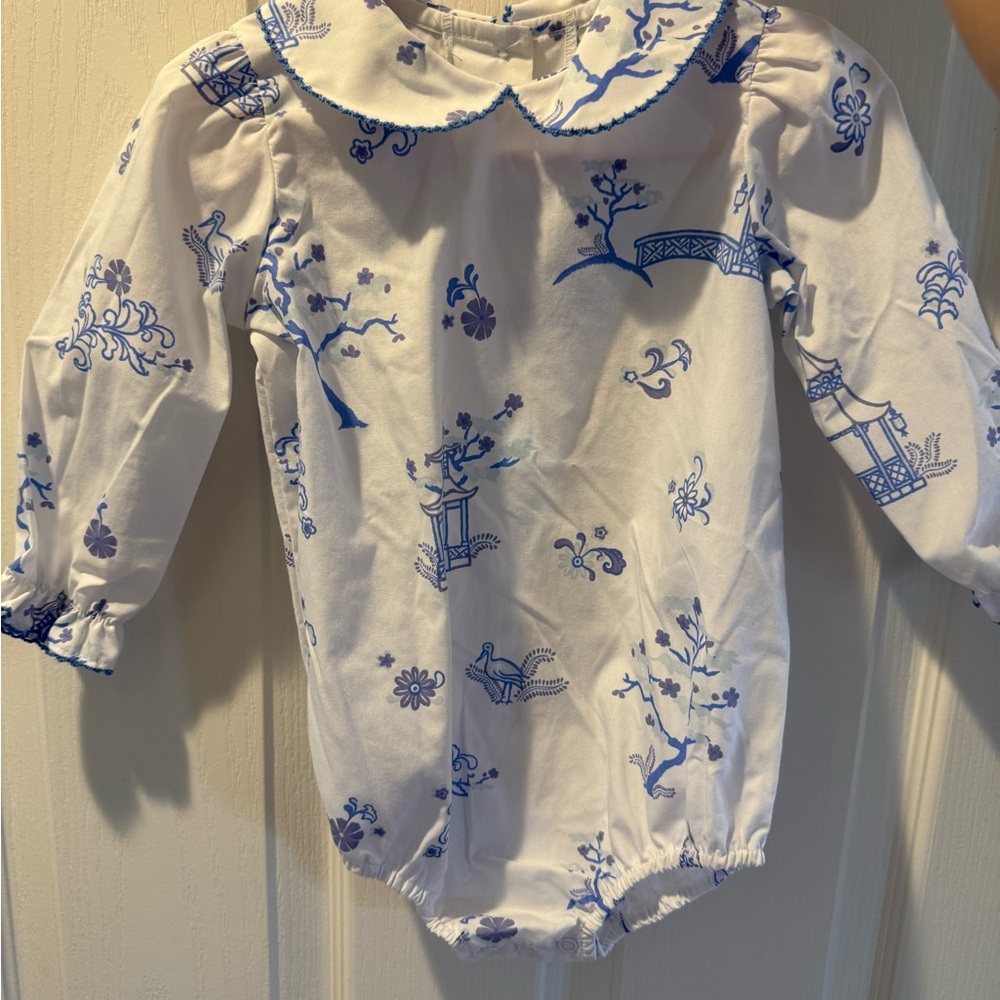The Beaufort Bonnet Company Blue and White Bodysuit